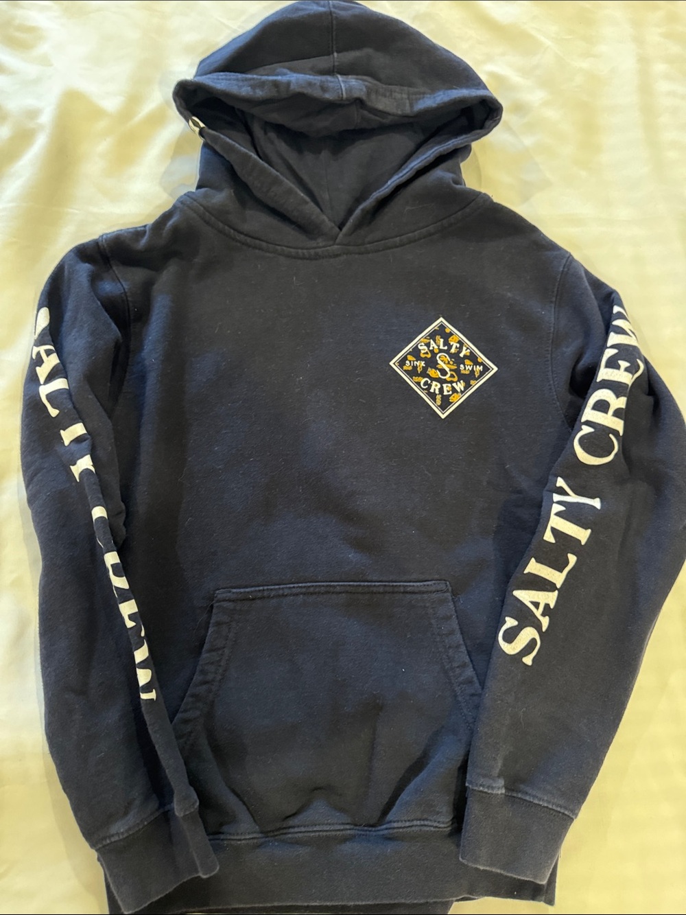 Salty Crew Navy Crewneck Hoodie with White Sleeve Logo